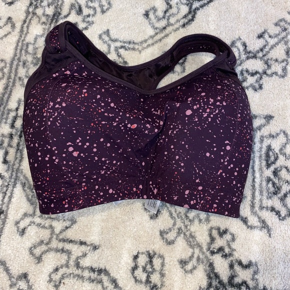 Syrokan 32H High Impact Sports Bra ⭐️⭐️⭐️⭐️⭐️ purple paint splatter Velcro strap - Picture 1 of 9